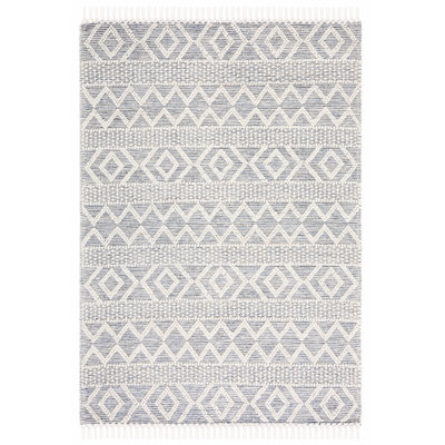 Peetz Hand Loomed Wool/Cotton Southwestern Rug in Blue/Ivory