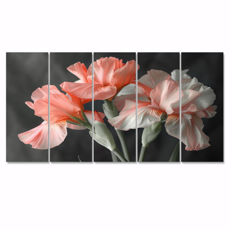 «Pink Black Garden Glamour Irises», ensemble d'art mural sur toile Iris, H 28 po x l 60 po