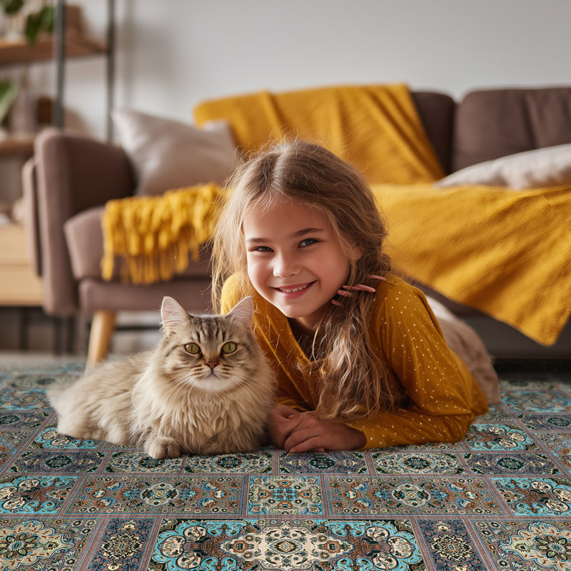 Oriental Floral ,Machine-Washable, Non-Slip Rugs., Rectangle 8' x 10'