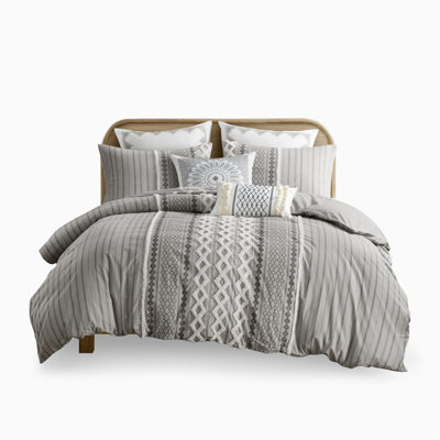 King/Cal King Cotton Printed Duvet Cover Set With Chenille