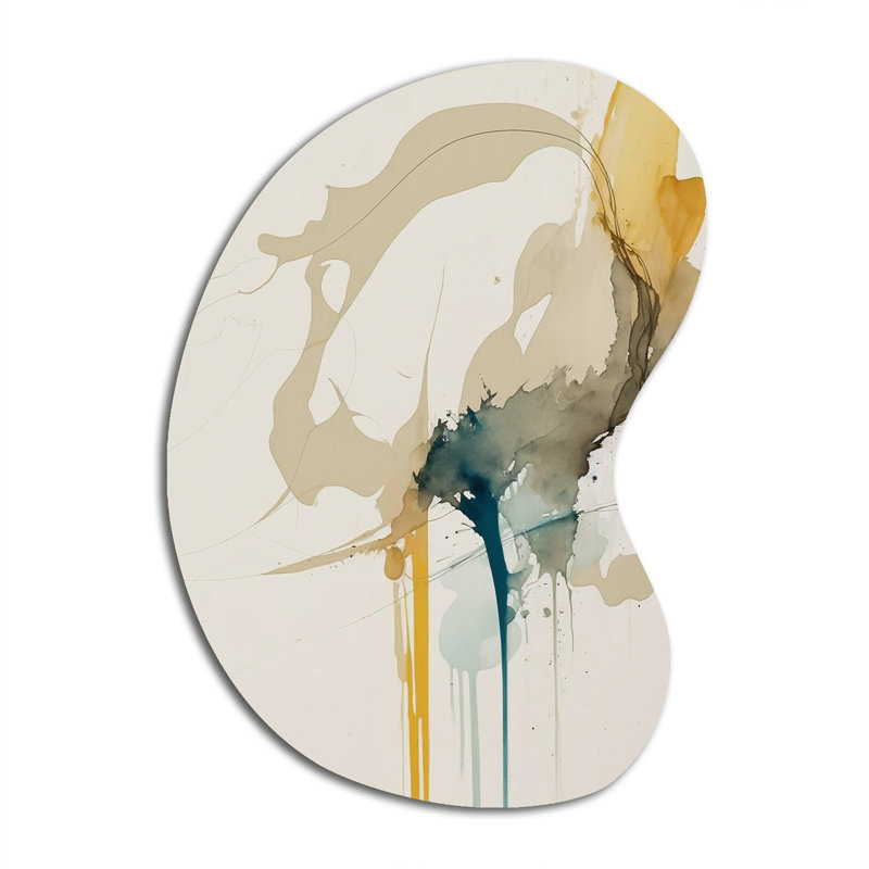 Moutarde jaune Secrets VI - forme abstraite de flèche à encre liquide - art mural métallique asymétrique, H 31 po x l 22 po