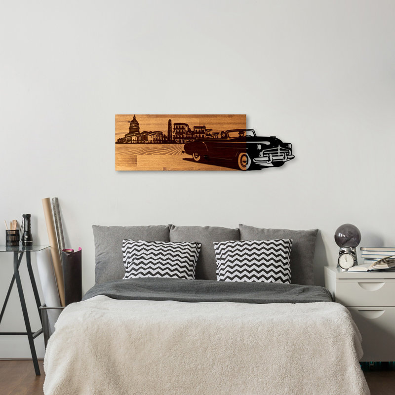 Elegant Decorative Wooden Wall Accessory, Walnut & Black, 31.5 x 9.8 x 1.2 inches | 50% Real Wood & 50% Metal Construction, Thickness: 1.2 inches | Unique Design for Modern Home Décor & Stylish Accent