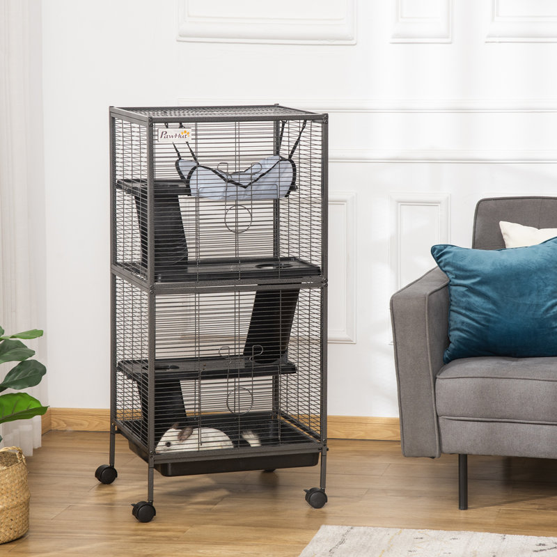 Cage à roulettes pour petits animaux Pawhut, Gris