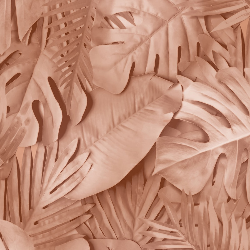 Large Photoreal Tropical Leaves Green Wallpaper Sample, Orange
