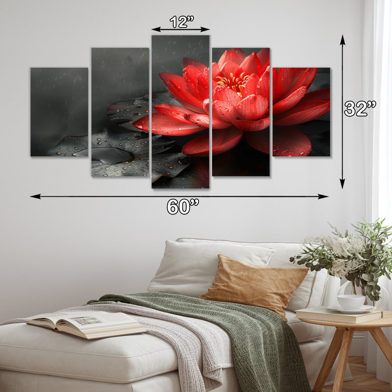 Ensemble de décorations murales rouge et rouge Glamour Lotus Photo I - Lotus