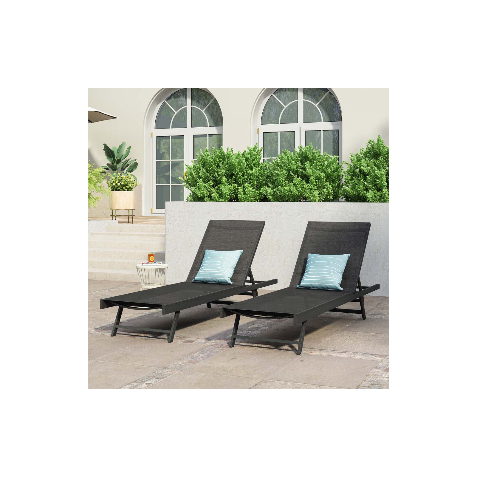25'' Outdoor Metal Chaise Lounge Set, Black