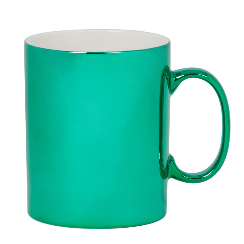 Set of 6 Green Metallic Ceramic Christmas Mugs