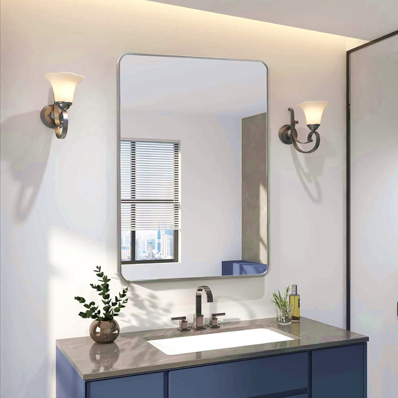 Miroir de salle de bain rectangulaire en métal argenté 24 po x 36 po