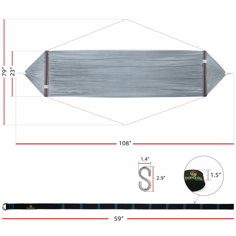 Hammock Net with Tree Strap - Grey, Gray