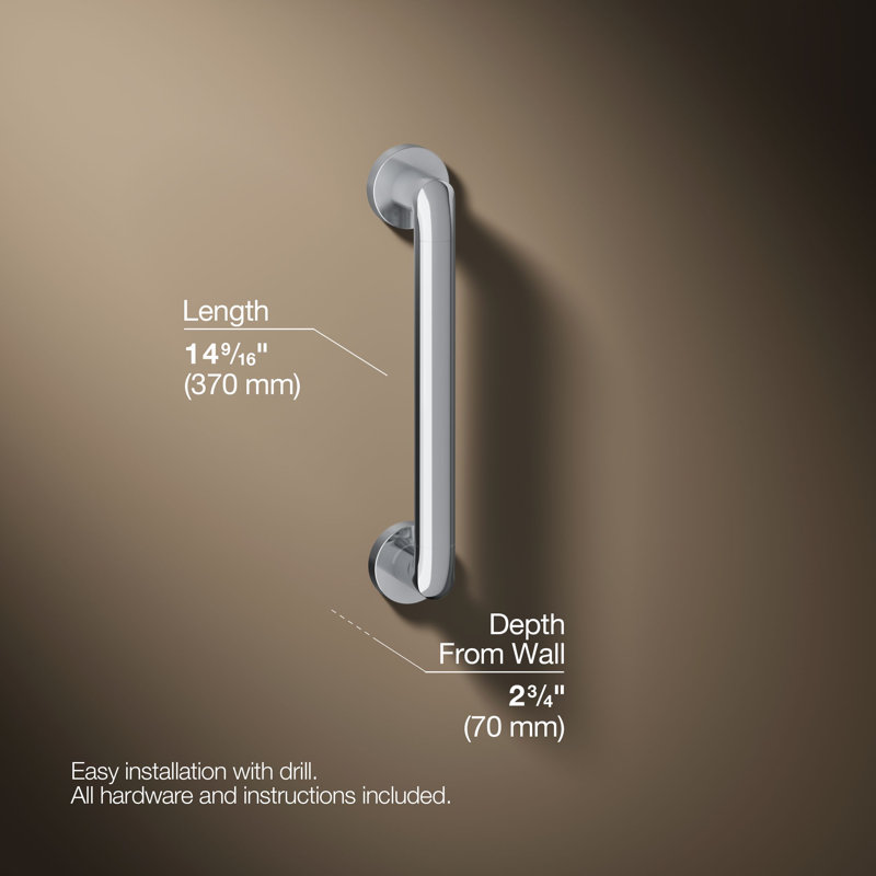 Kumin Grab Bar, 12" W, Polished Chrome