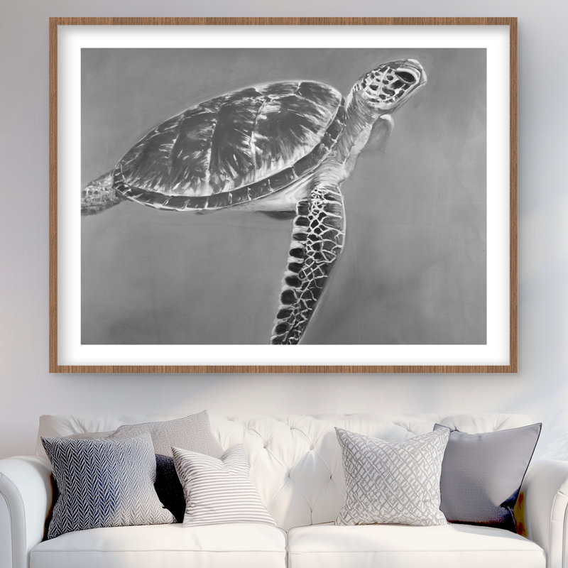Grayscale Aquatic Turtle - Black Exotic Framed Print Decor