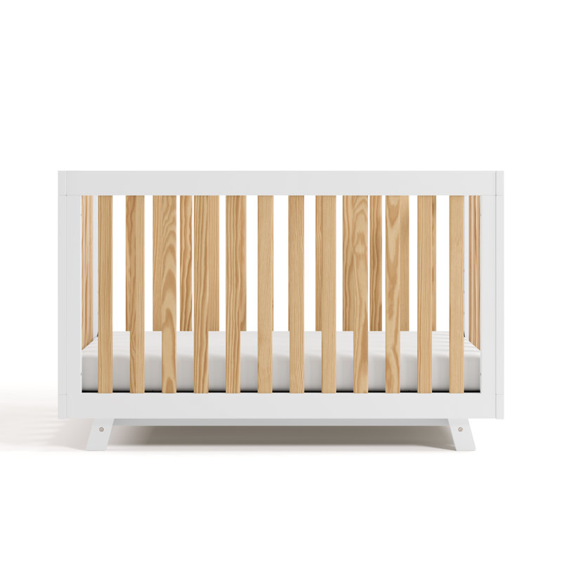 Lit de bébé convertible 3-en-1 Beckett, Blanc / Naturel, Lit à barreaux