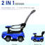 Poussette de voiture bleue avec barrière de sécurité réglable pour 1-3 ans 2 en 1