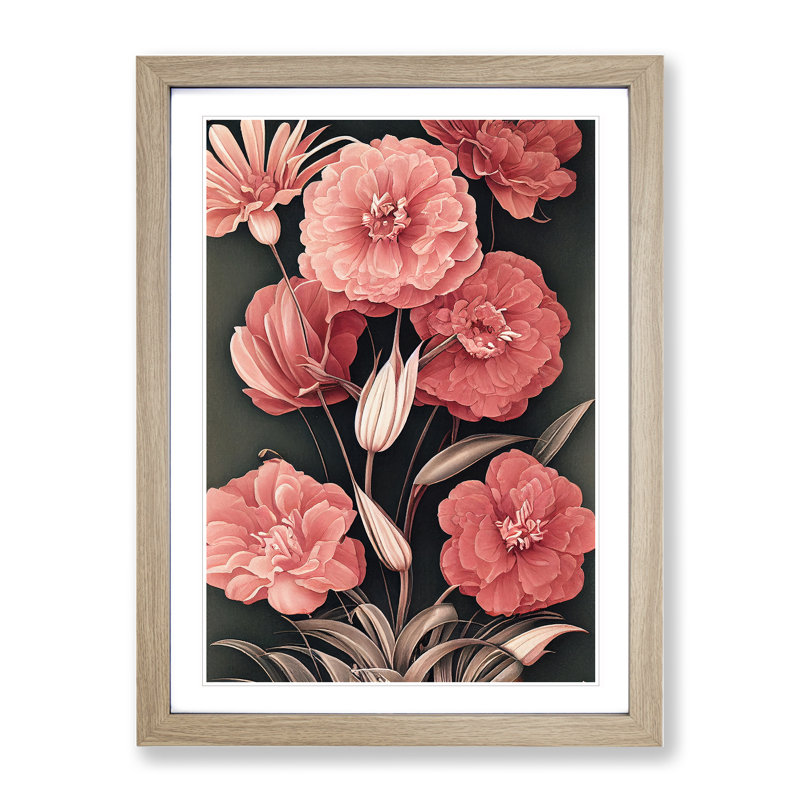 Uplifting Flowers - Wall Art, 48cm H x 36cm W, Oak Picture Frame, White