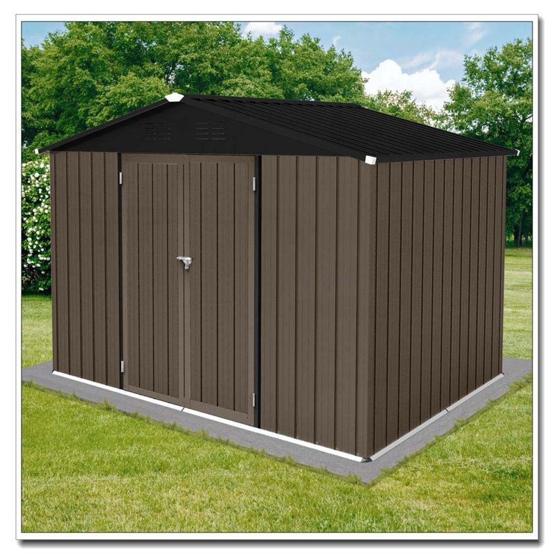 Abri de jardin en métal 8 pi x 6 pi entreposage extérieur brun et noir, H 75,6 po x l 102 po x P 74,4 po, Brun / Noir