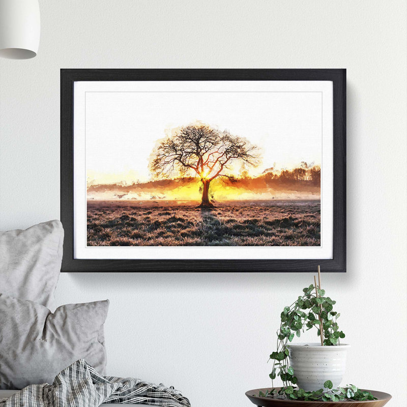 Sunlight Through the Oak Tree in Abstract - Framed Print, 48cm H x 65cm W x 2cm D, Black Framed