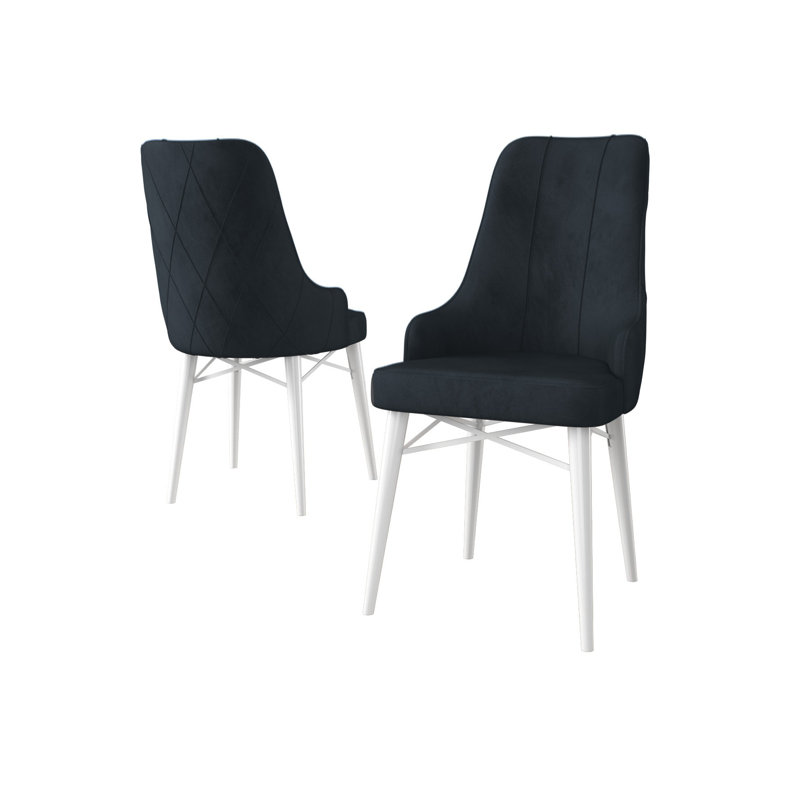 Ensemble de chaises modernes (2 pièces), anthracite et blanc, 18,1 po x 37,4 po x 16,5 po | Structure 100% métal avec pieds en bois, dossier en mousse 22 po et siège en mousse 28 po | Élégant et confortable pour la salle à manger ou le bureau
