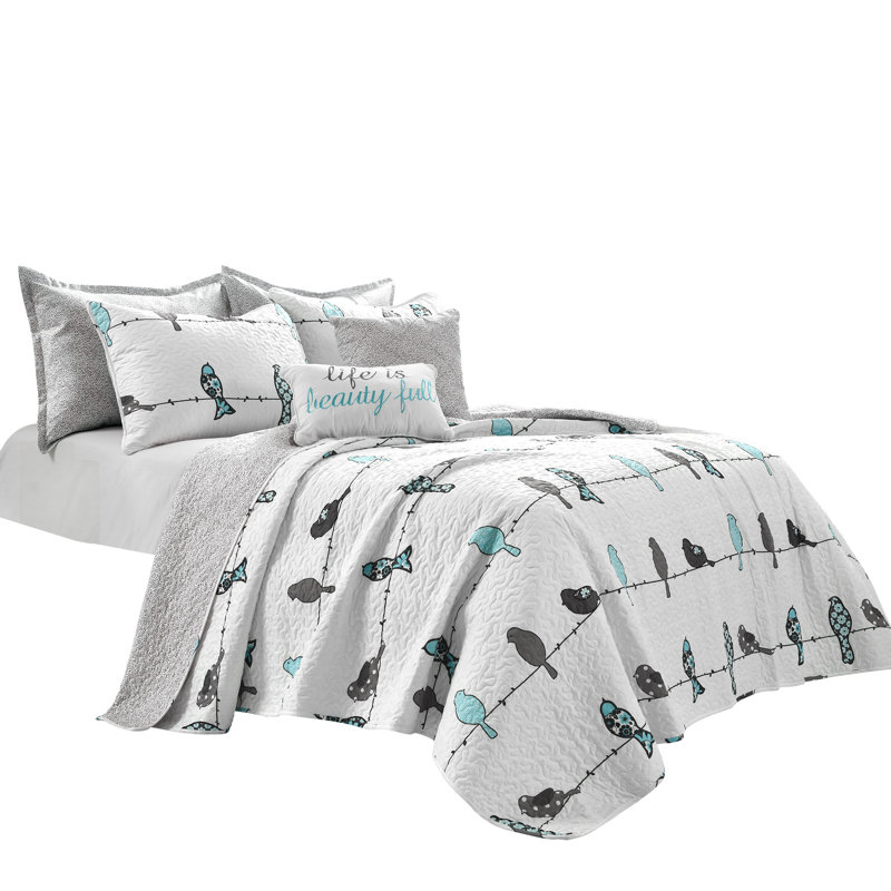 Blue and Gray Microfiber Reversible Full/Queen Quilt Set