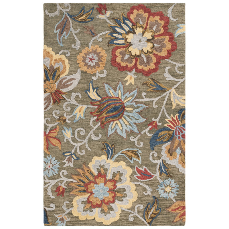 Blossom Hand Tufted Wool Cotton Floral Rug in Red/Green, Rectangle 2'3" x 4'