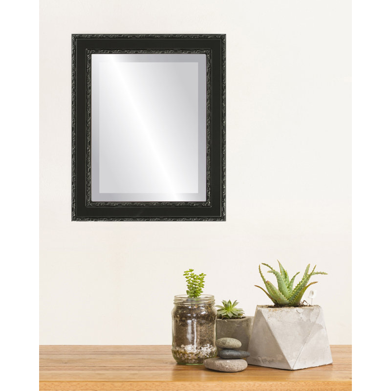 Minerva Wood Flat Wall Mirror, 23" H x 19" W, Matte Black