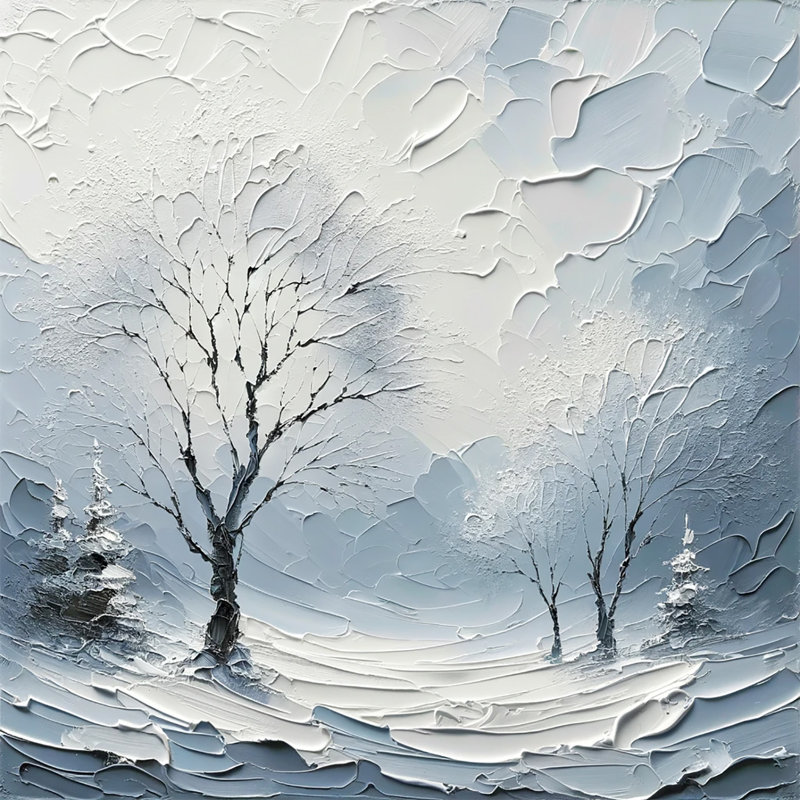 «Whispers Of Winter: Textured Impasto Winter Trees», reproduction sur toile, H 12 po x l 12 po x P 1 po