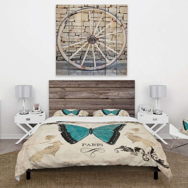 Ensemble de housse de couette campagne papillon campagne, Housse de couette double / grand et 2 taies