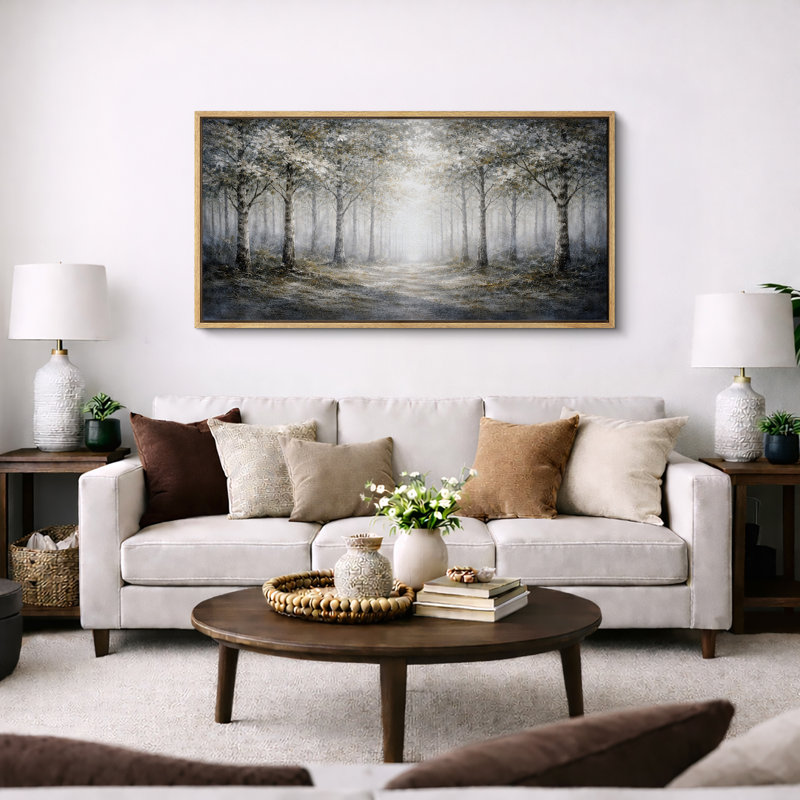 "Soft Misty Forest Tree Tunnel Neutral Landscape", très grandes photos, impression sur toile encadrée, 30" H x 60" W x 1.5" D