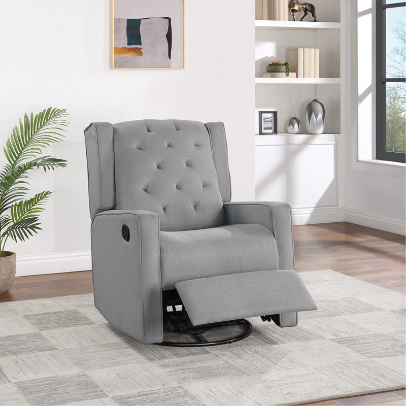 Contemporary Polyfiber Swivel Recliner Chair 1Pc Manual Motion Wing Back Tufted Cushion Living Room Furniture Glider Chair