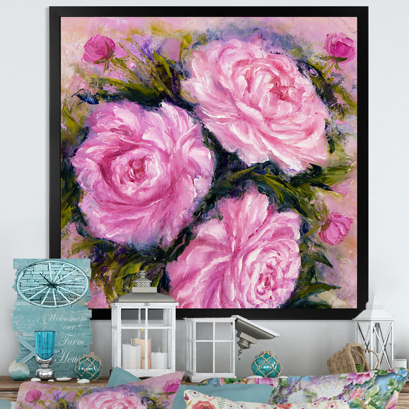 Bouquet de pivoines roses - œuvre d'art sur toile, Impression noire sur toile encadrée, H 30 po x l 30 po x P 1 po