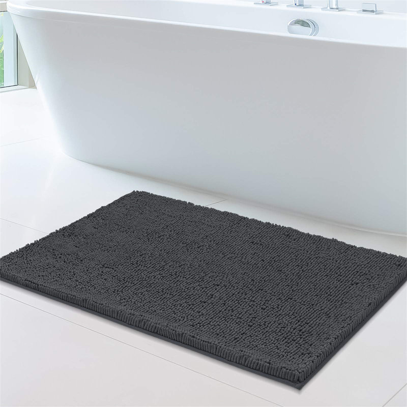 Caliah Chenille Non-Slip Bath Rug, 100cm, Black