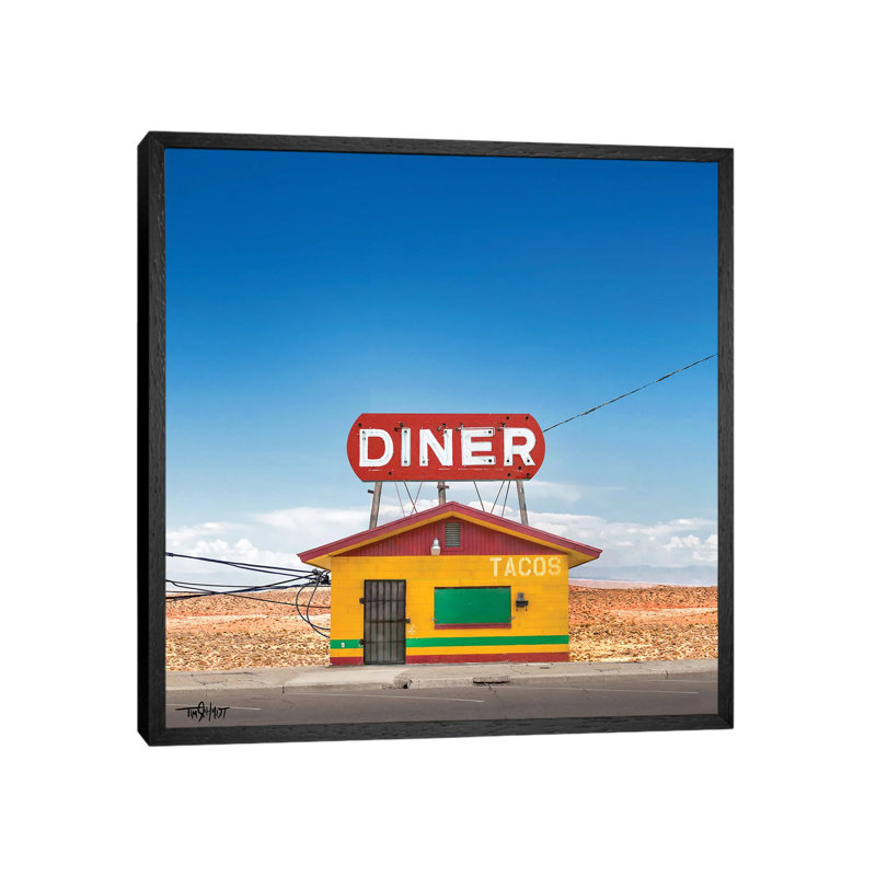 Main Street Diner 1 Piece Wall Art on Canvas, 45.72 cm H x 45.72 cm W, Black Floater Framed