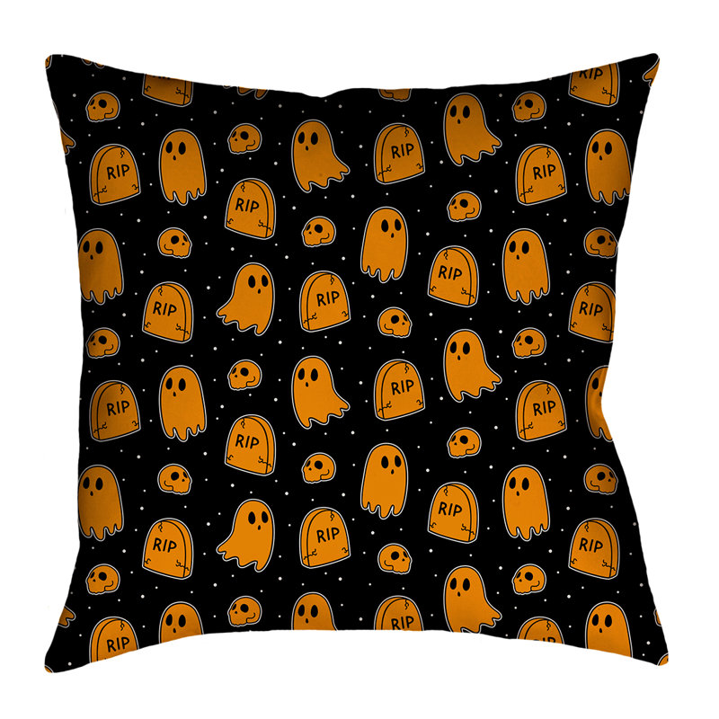 Housse de coussin Katelyn Elizabeth, 14 po x 14 po, Sergé de coton, Noir / Orange
