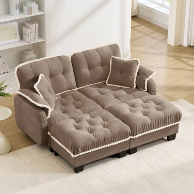 Canapé en forme de U en chenille avec 4 coussins, repose-pieds mobile et garniture capitonnée matelassée à conception ergonomique, canapé à assise profonde facile à assembler pour le salon