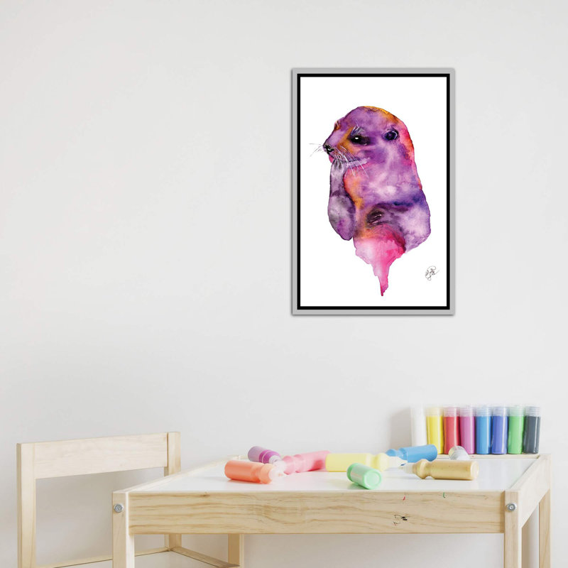Loutre, art sur toile, Toile avec cadre argenté, H 60 po x l 40po x P 1,5 po
