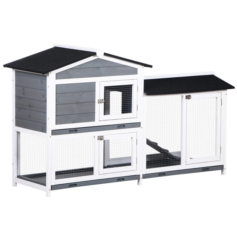 62 po. Cochon d'Inde, gris. Spacieux avec couloir. Plateau amovible, portes verrouillables, toit en asphalte. Cage ventilée en bois gris pour petits animaux, facile à nettoyer et robuste.