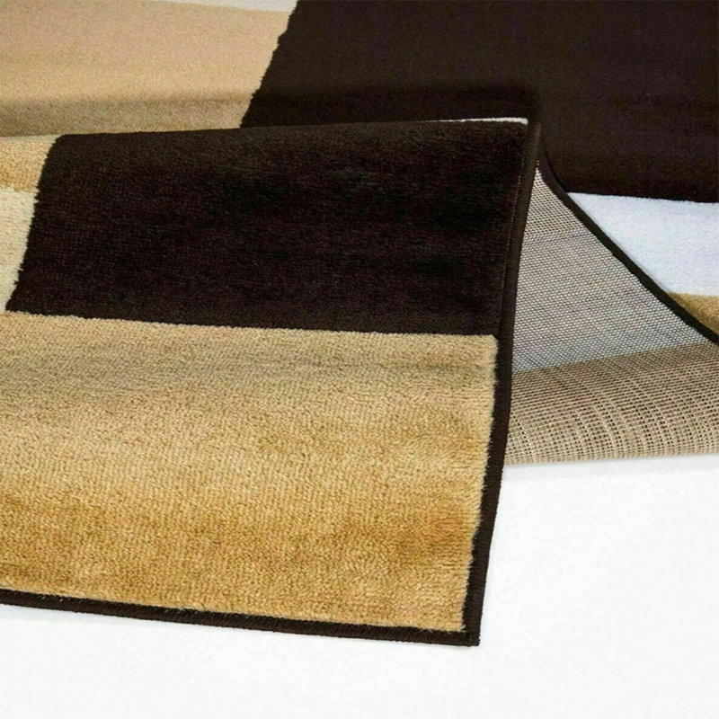 KILAS Brown Beige  Area Rug & Runner – Non-Slip Polypropylene Carpet for Hallway, Bedroom & Kitchen, Rectangle 120 x 170cm