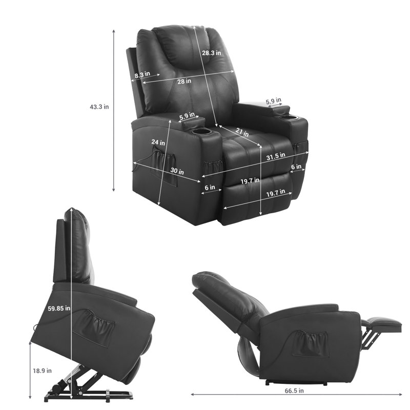 Fauteuil inclinable électrique lève-personne de 31,5 po de large Kutlu, Similicuir noir