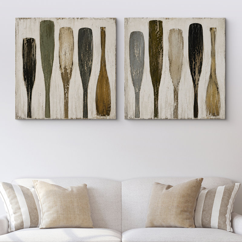 Rustic Wooden Oars Collection with Neutral Lake House, H 24 po x l 24 po x P 1,5 po, Toile tendue