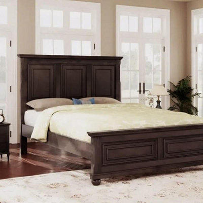 Traditional Town And Country Style Pinewood Vintage Tall Headboard Queen Bed Frame, Rich Brown(Old SKU:BS701P351631D)