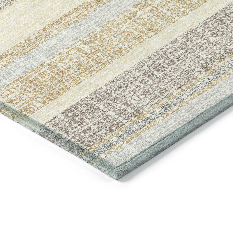 3' X 5' Gold And Silver Striped Washable Indoor Outdoor Area Rug, Rectangle 3' X 5'