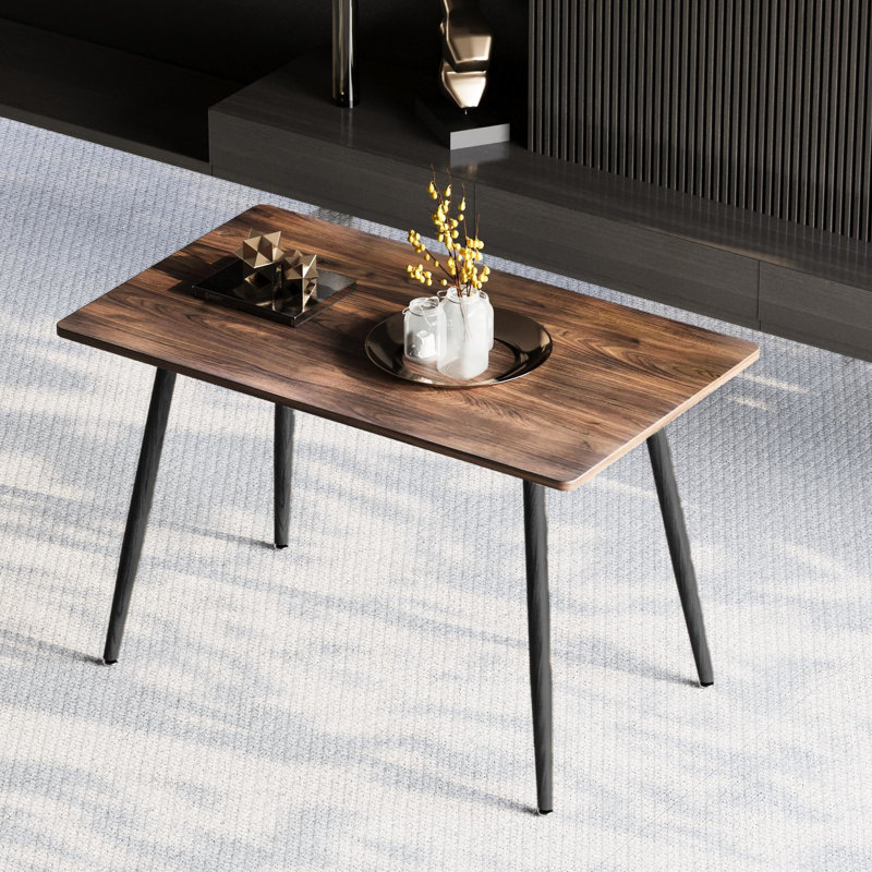 Bureau moderne en bois aggloméré minimaliste, pieds en métal de couleur noyer, petite table de salle à manger, bureau d'ordinateur, bureau, table de cuisine, pour 6 sièges. Convient pour la cuisine, la salle à manger, le salon