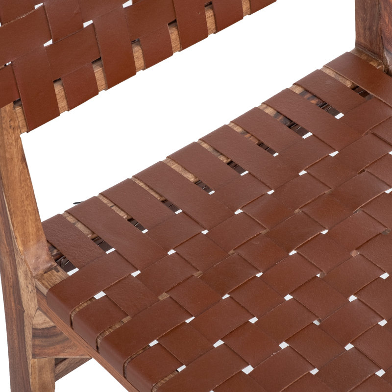2 chaises de salle à manger rustiques brunes, en cuir tissé, fabrication en bois franc de 2 supports tissés, ton