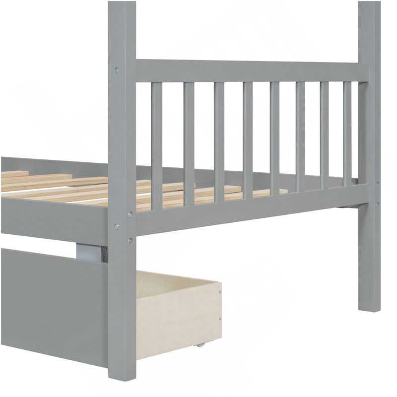 Lit simple avec tiroirs, gris, Grey