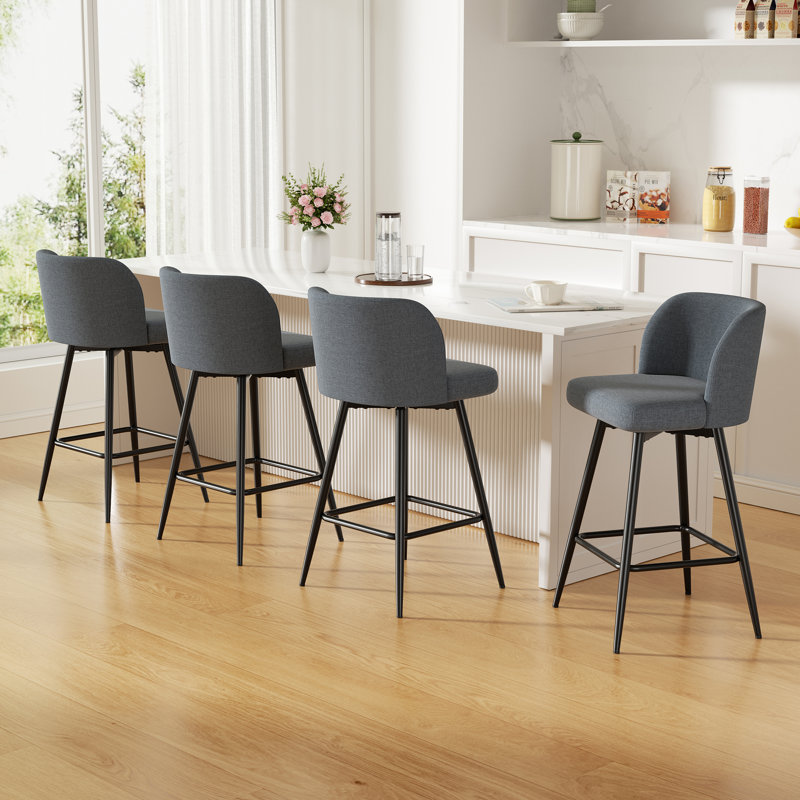 Modern Swivel Upholstered Counter Stool with Durable Metal Frame, Light Gray