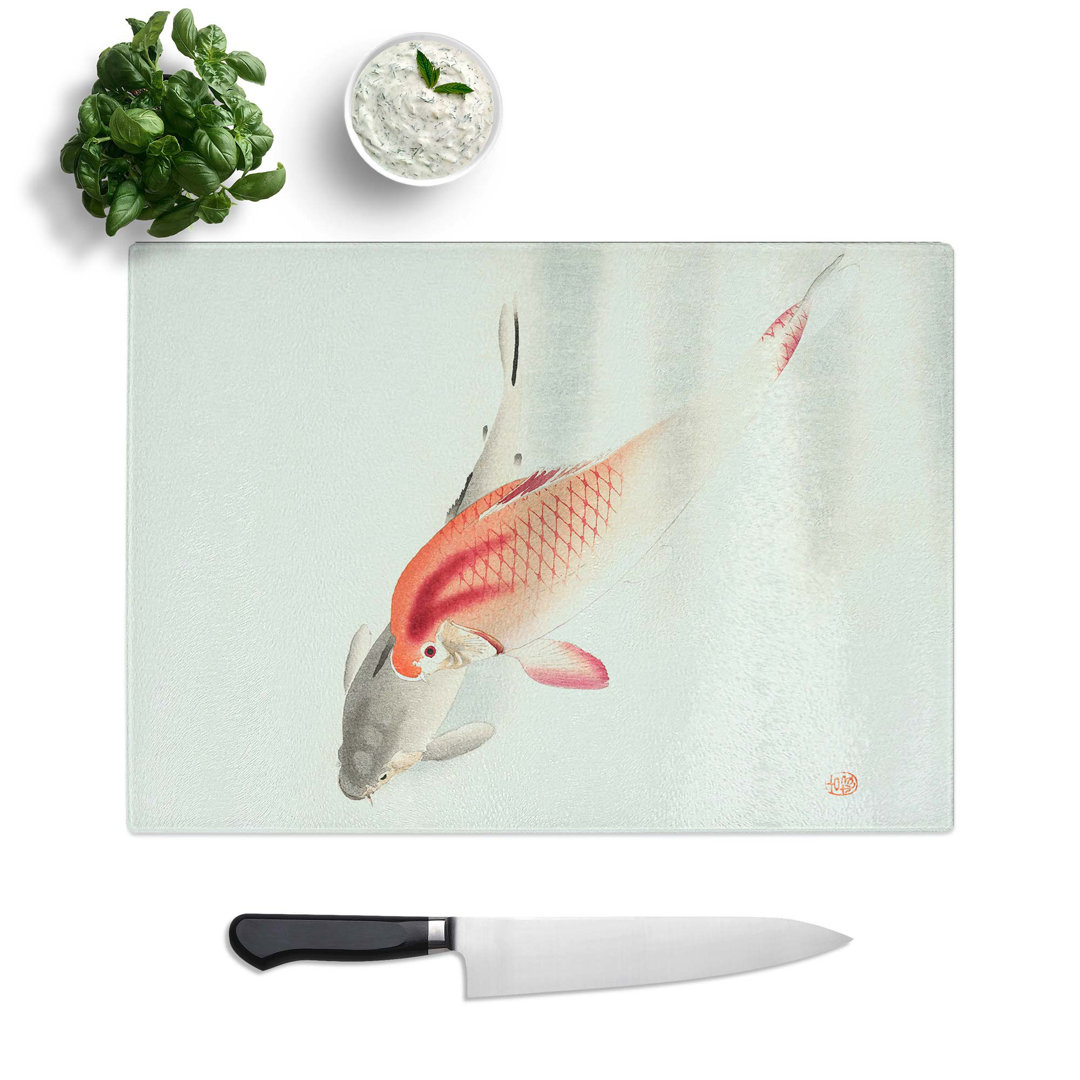 Tempered Glass Two Carp by Ohara Koson Chopping Board