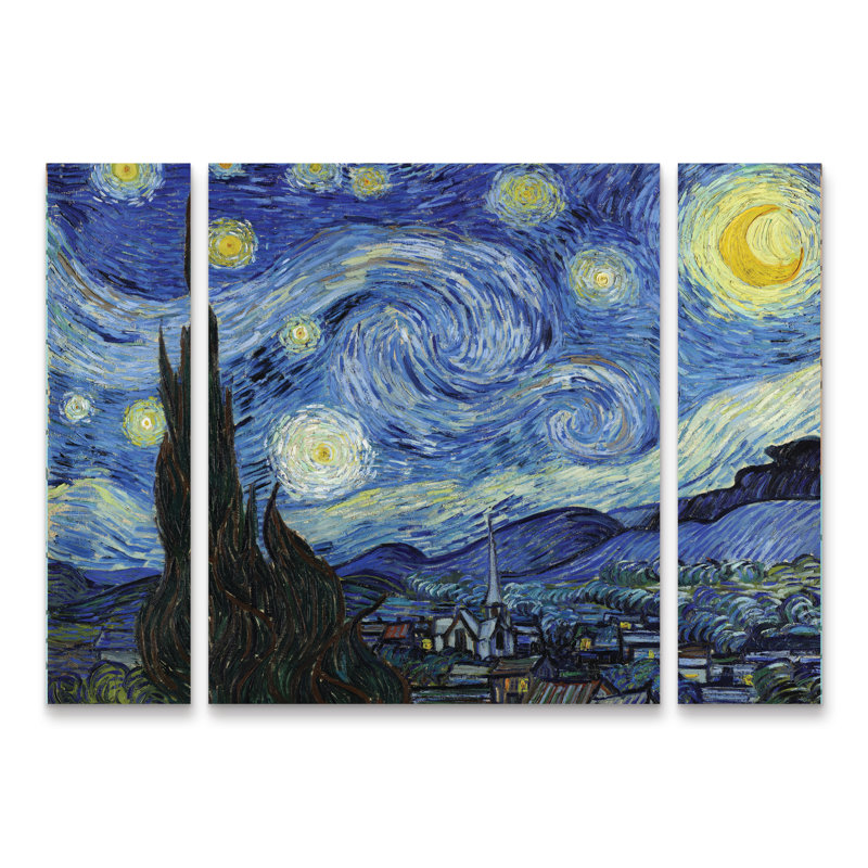 Ensemble de 3 panneaux d'art Vincent Van Gogh «Starry Night», H 30 po x l 41 po x P 2 po
