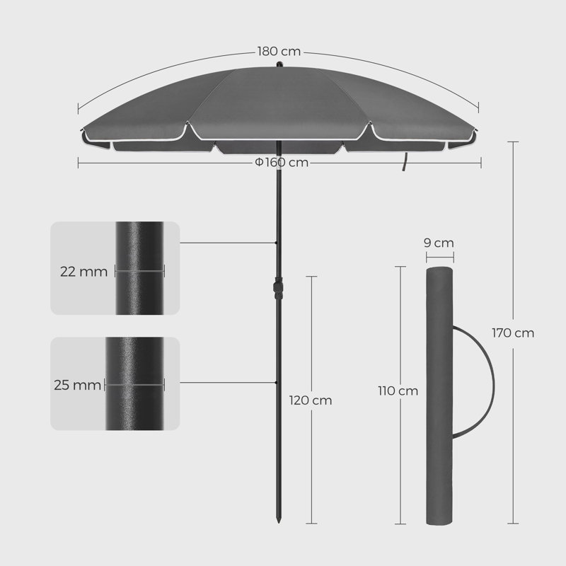 Braley Beach Parasol, 210cm H x 160cm W x 160cm D, Grey
