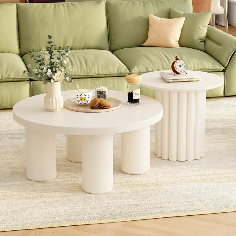 Ensemble de 2 tables basses modernes avec pieds cylindriques et 1 table de bout pour le salon Modern