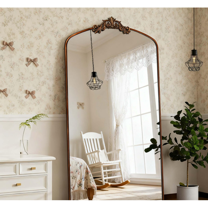 Miroir de plancher rétro arqué avec cadre en métal, 36 po x 66 po, idéal pour les entrées et les chambres à coucher, résistant à la poussière et à l'humidité