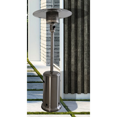 Chauffe-terrasse 46 000 - Grande production de chaleur, matériau en aluminium, hauteur de 85,51 po, processus d'assemblage facile, aspect gris acier efficace, debout, poids de 68,69 lb, valve d'arrêt incluse